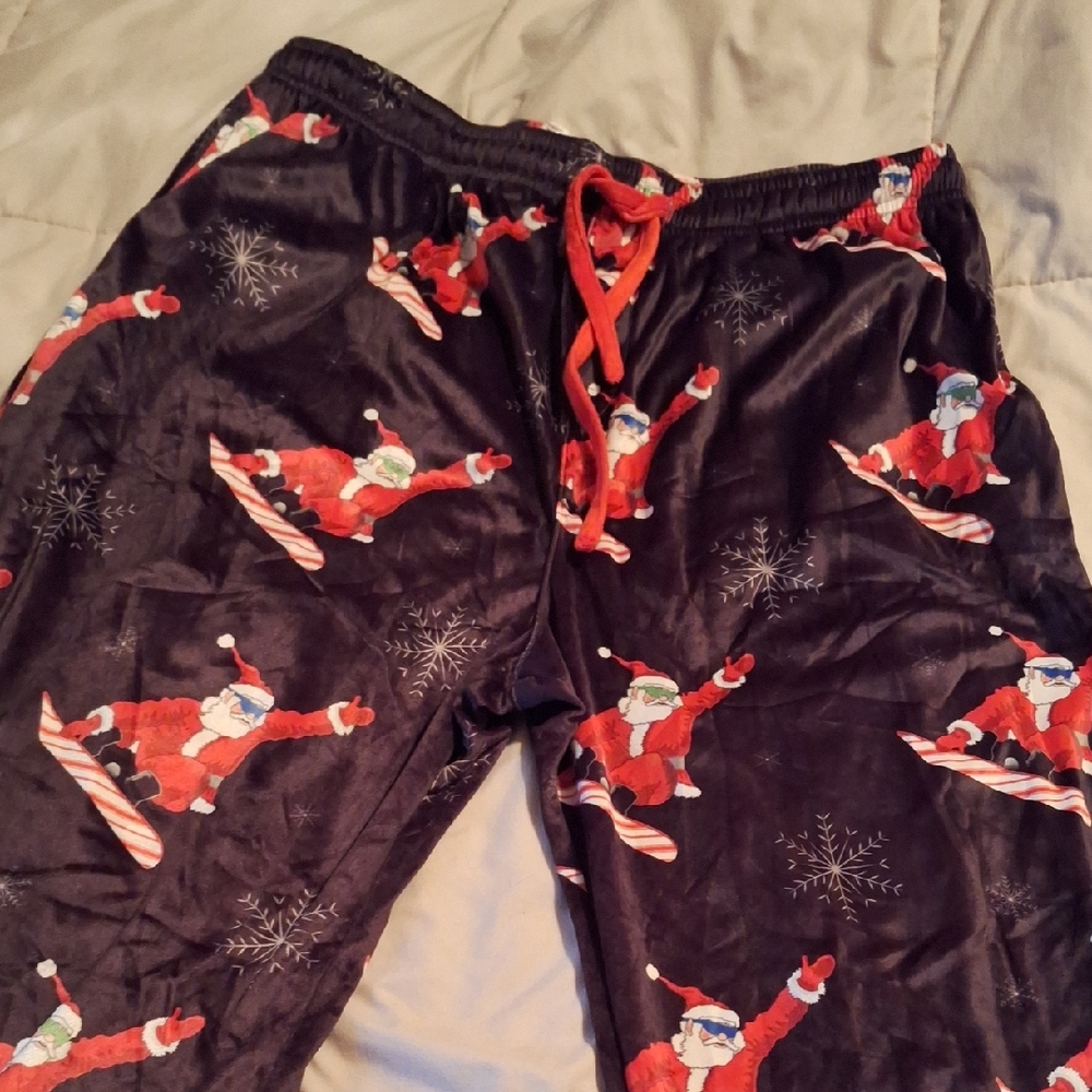 Bottoms Out Sleepwear Men's XL Snowboarding Santa Christmas Pajama Pants Pockets